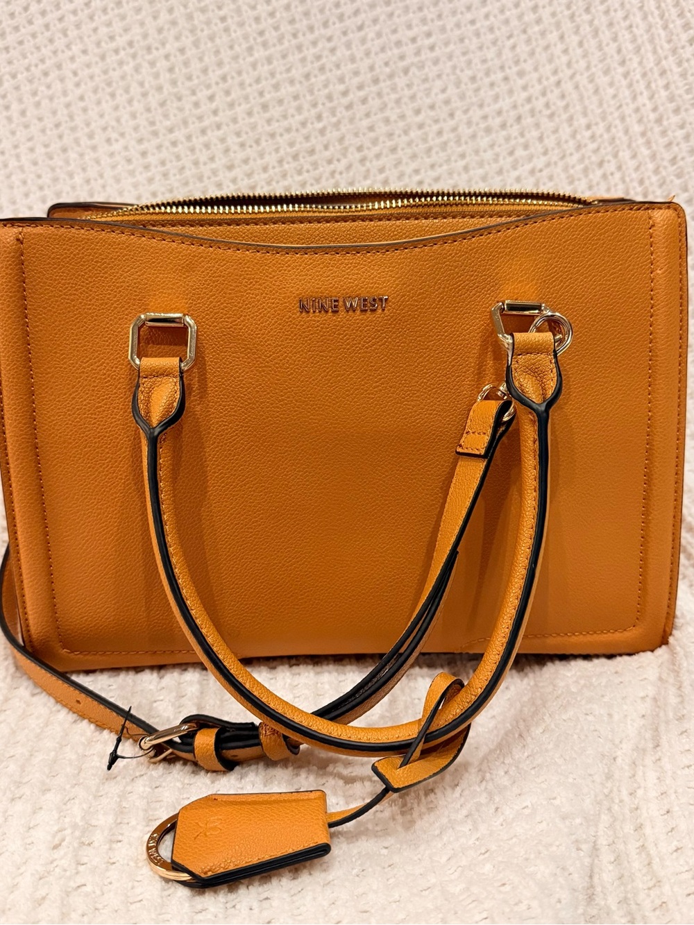 Nine West Mustard Yellow Structured Satchel with Removable Strap